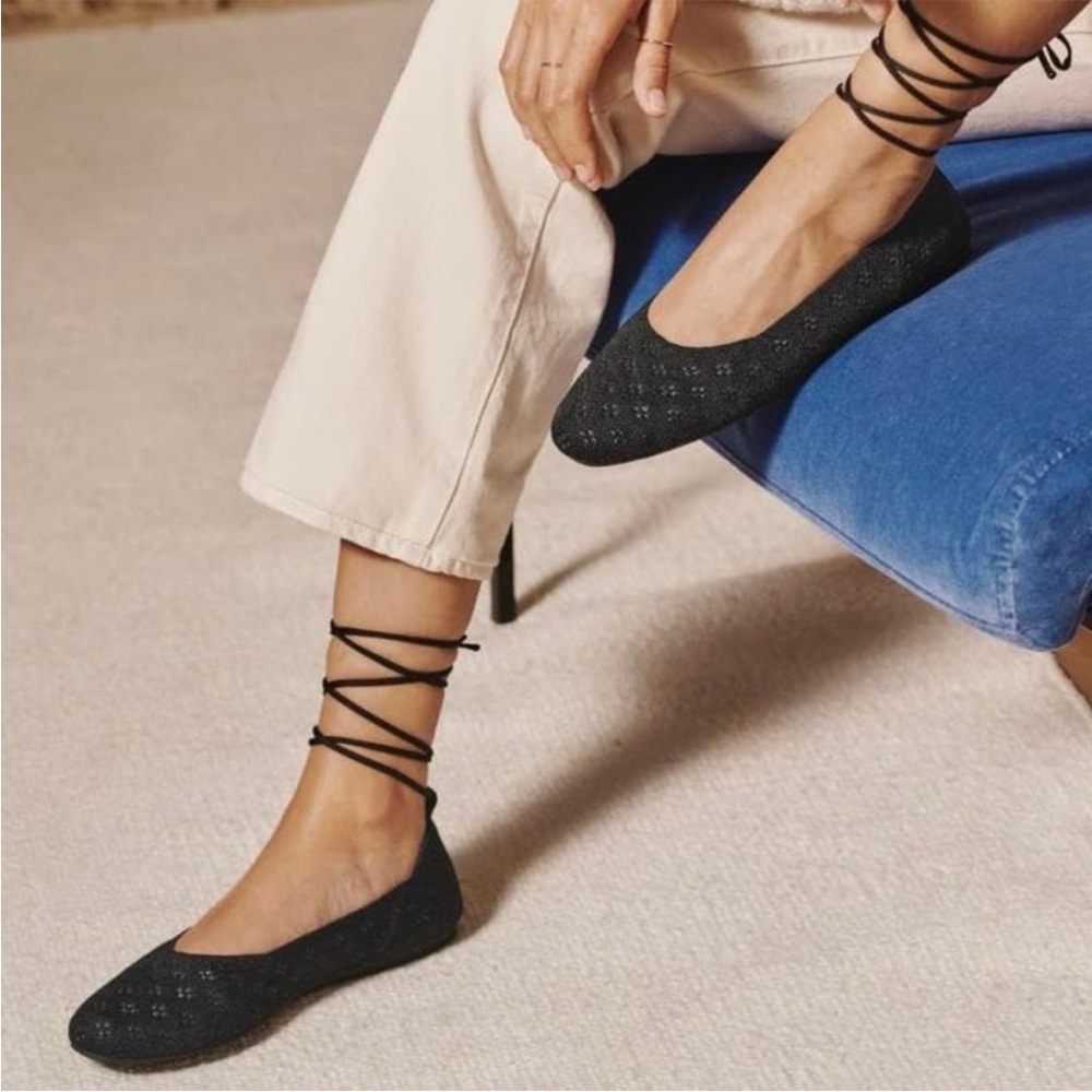 Rothy's Black Knit Lace-Up Ballet Flats